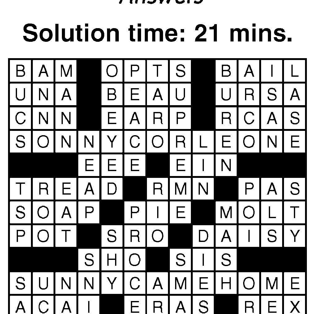 Crossword Puzzle Answers - Week of October 11, 2024